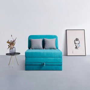 Schlafsofa INOSIGN Fantastico Plus Schlafsofa 92cm (Liegefläche 92/190cm), blau (petrol), B:92cm H:95cm T:97cm, 100% Polyester, Sofas, mit Bettkasten, Inklusive 1 Rücken- und 2 Zierkissen