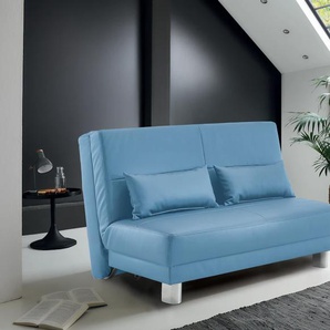 Schlafsofa INOSIGN Gina, blau (hellblau), B:140cm T:195cm, 100% PU, Sofas, mit einem Handgriff vom Sofa zum Bett