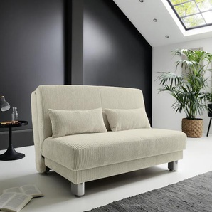 Schlafsofa INOSIGN Gina Sofas Gr. B/H/T: 120cm x 86cm x 195cm, Cord, beige (ecru) mit einem Handgriff vom Sofa zum Bett