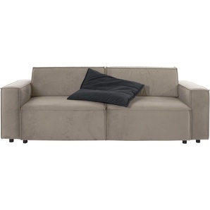 Schlafsofa INOSIGN Marva Sofas Gr. B/H/T: 245cm x 90cm x 102cm, Samtvelours, mit Bettfunktion-mit Bettkasten, grau (taupe/beige) incl. Bettfunktion und Bettkasten, Federkern