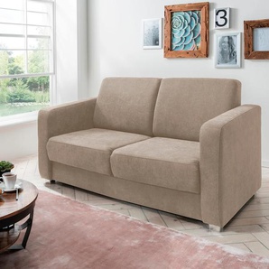 Schlafsofa INOSIGN Mia Sofas Gr. B/H/T: 159cm x 88cm x 87cm, Microfaser, grau (taupe) mit 2 Einzelauszügen als Längsschläfer