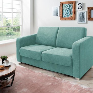 Schlafsofa INOSIGN Mia Sofas Gr. B/H/T: 159cm x 88cm x 87cm, Microfaser, grün (mint) mit 2 Einzelauszügen als Längsschläfer