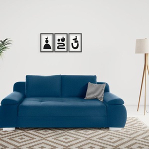 Schlafsofa INOSIGN Pumo, blau (petrol), B:215cm H:88cm T:109cm, Struktur fein (100% Polyester), Microfaser PRIMABELLE (100% Polyester), Sofas, mit Boxspring-Aufbau, Bettfunktion und Bettkasten, inklusive Federkern