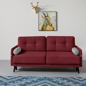 Schlafsofa INOSIGN Sofas Gr. B/H/T: 210cm x 92cm x 101cm, Samtvelours, mit Bettfunktion-mit Bettkasten, rot (weinrot) incl. Bettfunktion und Bettkasten, Seitentache im Armteil, Federkern