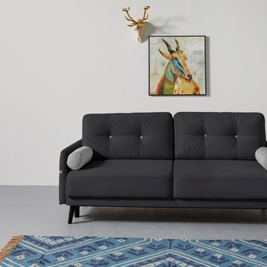 Schlafsofa INOSIGN Sofas Gr. B/H/T: 210cm x 92cm x 101cm, Samtvelours, mit Bettfunktion-mit Bettkasten, schwarz incl. Bettfunktion und Bettkasten, Seitentache im Armteil, Federkern