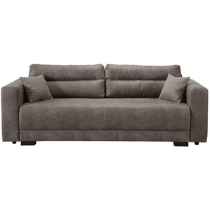 Schlafsofa INOSIGN Witla, 237 cm, (Liegefläche 150/196 cm), mit Bettkasten Sofas Gr. B/H/T: 237cm x 90cm x 99cm, Luxus-Microfaser Lederoptik-Vintage, Preston 96 grau, grau inkl. loser Zier- und Rückenkissen mit Federkernpolsterung