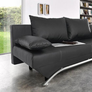 Schlafsofa JOCKENHÖFER GRUPPE Nancy, schwarz, B:190cm H:81cm T:81cm, Luxus-Microfaser ALCATOP (100% Polyester), Kunstleder SOFTLUX, Zierkissen (100% Polyester), Sofas, inklusive Bettfunktion und Bettkasten, inklusive lose Rückenkissen