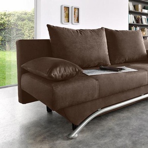 Schlafsofa JOCKENHÖFER GRUPPE Nancy, braun, B:190cm H:81cm T:81cm, Luxus-Microfaser ALCATOP (100% Polyester), Kunstleder SOFTLUX, Zierkissen (100% Polyester), Sofas, inklusive Bettfunktion und Bettkasten, inklusive lose Rückenkissen