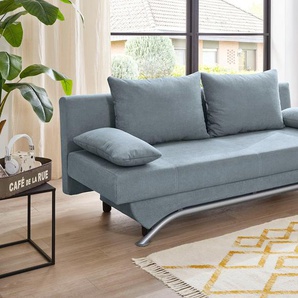 Schlafsofa JOCKENHÖFER GRUPPE Nancy, blau (aquablau), B:190cm H:81cm T:81cm, Luxus-Microfaser ALCATOP (100% Polyester), Kunstleder SOFTLUX, Zierkissen (100% Polyester), Sofas, inklusive Bettfunktion und Bettkasten, inklusive lose Rückenkissen