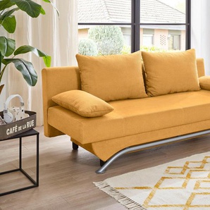 Schlafsofa JOCKENHÖFER GRUPPE Nancy, gelb (curry, gelb), B:190cm H:81cm T:81cm, Luxus-Microfaser ALCATOP (100% Polyester), Kunstleder SOFTLUX, Zierkissen (100% Polyester), Sofas, inklusive Bettfunktion und Bettkasten, inklusive lose Rückenkissen,