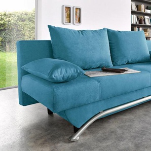 Schlafsofa JOCKENHÖFER GRUPPE Nancy, blau (petrol), B:190cm H:81cm T:81cm, Luxus-Microfaser ALCATOP (100% Polyester), Kunstleder SOFTLUX, Zierkissen (100% Polyester), Sofas, inklusive Bettfunktion und Bettkasten, inklusive lose Rückenkissen, Topseller