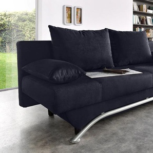 Schlafsofa JOCKENHÖFER GRUPPE Nancy, schwarz, B:190cm H:81cm T:81cm, Luxus-Microfaser ALCATOP (100% Polyester), Kunstleder SOFTLUX, Zierkissen (100% Polyester), Sofas, inklusive Bettfunktion und Bettkasten, inklusive lose Rückenkissen