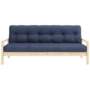 Schlafsofa KARUP DESIGN KNOB, blau (navy), B:205cm H:79cm T:95cm, Matratzenmaterialzusammensetzung: Futonmatratze mit Knopfheftung, Höhe 14 cm, aus recyceleten Mischfasern mit einem Kern aus 4 cm Schaumstoff. Matratzenfüllung: Baumwoll-Mix-Füllung 90-95%