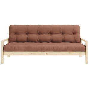 Schlafsofa KARUP DESIGN KNOB, braun (clay braun), B:205cm H:79cm T:95cm, Matratzenmaterialzusammensetzung: Futonmatratze mit Knopfheftung, Höhe 14 cm, aus recyceleten Mischfasern mit einem Kern aus 4 cm Schaumstoff. Matratzenfüllung: Baumwoll-Mix-Füllung