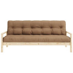 Schlafsofa KARUP DESIGN KNOB, braun (mocca), B:205cm H:79cm T:95cm, Matratzenmaterialzusammensetzung: Futonmatratze mit Knopfheftung, Höhe 14 cm, aus recyceleten Mischfasern mit einem Kern aus 4 cm Schaumstoff. Matratzenfüllung: Baumwoll-Mix-Füllung