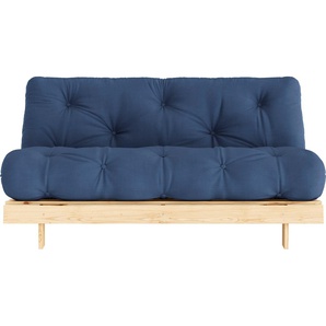 Schlafsofa KARUP DESIGN Roots 160 Sofas Gr. B/H/T: 160 cm x 20 cm x 200 cm, Baumwollmi, blau (navy) Einzelsofas Mit Holzstruktur, inkl. Futonmatratze, Liegefläche 160x200 cm