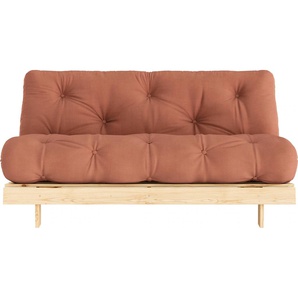 Schlafsofa KARUP DESIGN Roots 160, braun (clay braun), B:160cm H:20cm T:200cm, Sofas, Mit Holzstruktur, inkl. Futonmatratze, Liegefläche 160x200 cm