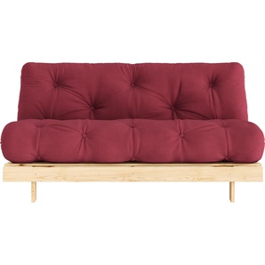 Schlafsofa KARUP DESIGN Roots 160 Sofas Gr. B/H/T: 160cm x 20cm x 200cm, Baumwollmix, rot (bordeaux) Mit Holzstruktur, inkl. Futonmatratze, Liegefläche 160x200 cm