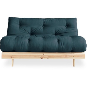 Schlafsofa KARUP DESIGN Roots Sofas Gr. B: 140cm, Gestell natur, blau (petrol) inkl. Futonmatratze, Liegefläche 140x200 cm