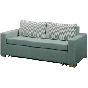 Schlafsofa Basic Grün Webstoff Sari / Webstoff Habren 193cm mit Schlaffunktion Skandi