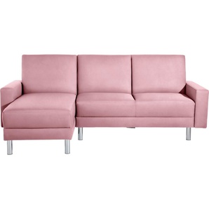 Schlafsofa MAX WINZER Just Fresh Sofas Gr. B/H/T: 230 cm x 93 cm x 152 cm, Samtvelours 20442, Recamiere beidseitig montierbar, ohne Hocker, rosa (rosé) Einzelsofas Schlafsofa mit Recamiere, Rückenverstellung