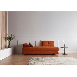 Schlafsofa Sigmund Orange Cord Corduroy 200 x 85 x 80cm Schwarz