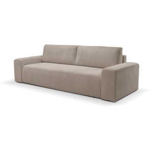 Schlafsofa WERK2 Hugo, grau (hellgrau, beige), B:257cm H:85cm T:102cm, 90% Polyester, 10% Nylon, Sofas, Design 2-Sitzer Sofa in Cord mit Schlaffunktion & Bettkasten