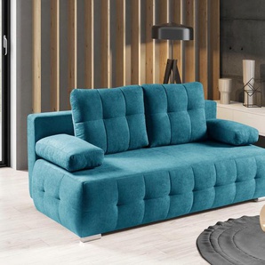 Schlafsofa WERK2 Indigo Sofas Gr. B/H/T: 205cm x 90cm x 95cm, Luxus-Microfaser weich, Mit Schlaffunktion & Bettkasten, blau (türkis) 2-Sitzer Sofa und Schlafcouch mit Federkern & Bettkasten