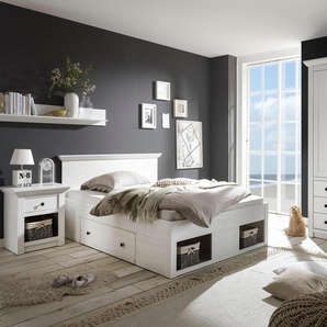 Schlafzimmer-Set HOME AFFAIRE California Schlafzimmermöbel-Sets Gr. B/H: 140 cm x 200 cm, weiß (pinienfarben, weiß) Komplett Schlafzimmer klein, Bett 140 cm, 1 Nachttisch und 3-trg Kleiderschrank