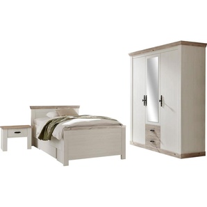 Schlafzimmer-Set HOME AFFAIRE Florenz Schlafzimmermöbel-Sets Gr. B/T: 100 cm x 200 cm, 3-türiger Kleiderschrank, weiß (pinie weiß) Komplett Schlafzimmer in 3 verschiedenen Ausführungen