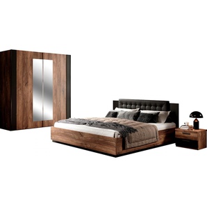 Schlafzimmer-Set INOSIGN Sigma, Set 4 -St(Kleiderschrank, 2xNako, Bett 180), Made in Europe Schlafzimmermöbel-Sets Gr. B/H/T: 186,3cm x 89,5cm x 205cm, eiche flagstaff/schwarz, B/H: 180cm x 200cm, braun (eiche flagstaff/schwarz) Komplettschlafzimmer, viel