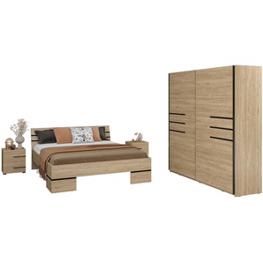 Schlafzimmer-Set INOSIGN Violla Schlafzimmermöbel-Sets Gr. B/H/T: 186cm x 89cm x 217cm, B/H: 180cm x 200cm, braun (eichefarben) aus FSC-zertifiziertem Holzwerkstoff