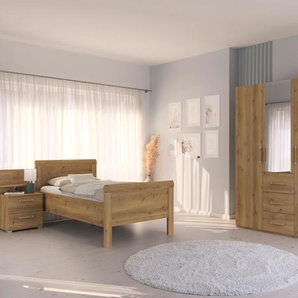 Schlafzimmer-Set RAUCH Evelyn Schlafzimmermöbel-Sets Gr. Bett 100x200cm + ohne Matratze, B/H: 100cm x 200cm, braun (asteiche) Schrank und Bett in 2 Breiten, Nachttisch mit Paneel MADE IN GERMANY