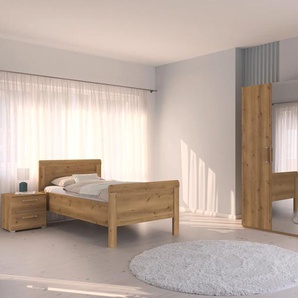 Schlafzimmer-Set RAUCH Evelyn Schlafzimmermöbel-Sets Gr. Bett 100x200cm + ohne Matratze, B/H: 100cm x 200cm, braun (asteiche) Schrank und Bett in 2 Breiten, Nachttisch Schubladen MADE IN GERMANY