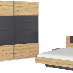 Schlafzimmer-Set RAUCH Komplettschlafzimmer Schlafzimmer BARCELONA mit Schrank Breite 226 cm Schlafzimmermöbel-Sets Gr. mit Bett 180x200cm + ohne Matratze, B/H: 180cm x 200cm, grau (eiche artisan, graumetallic) Bett 160 oder 180 cm und 2 Nachttischen MADE