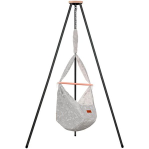 Schmusewolke Federwiegenset inkl. Tipi Gestell, Anthrazit, Grau, Beige, Holz, Metall, Textil, Buche, 150x224x150 cm, Deckenmontage möglich, Feder mit Sicherheitsseil, Babymöbel, Babybetten, Stubenwagen & Wiegen, Federwiegen