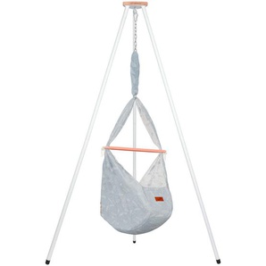 Schmusewolke Federwiegenset inkl. Tipi Gestell, Blau, Weiß, Beige, Holz, Metall, Textil, Buche, 150x224x150 cm, Deckenmontage möglich, Feder mit Sicherheitsseil, Babymöbel, Babybetten, Stubenwagen & Wiegen, Federwiegen