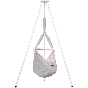 Schmusewolke Federwiegenset inkl. Tipi Gestell, Grau, Weiß, Beige, Holz, Metall, Textil, Buche, 150x224x150 cm, Deckenmontage möglich, Feder mit Sicherheitsseil, Babymöbel, Babybetten, Stubenwagen & Wiegen, Federwiegen