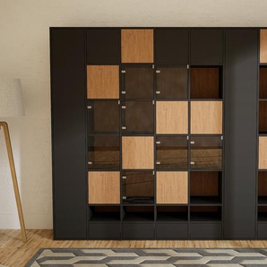 Schrankwand Graphitgrau - Moderne Wohnwand: Schubladen in Graphitgrau & Türen in Eiche - Hochwertige Materialien - 272 x 232 x 47 cm, Konfigurator
