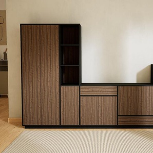 Schrankwand Nussbaum - Moderne Wohnwand: Schubladen in Nussbaum & Türen in Nussbaum - Hochwertige Materialien - 303 x 200 x 47 cm, Konfigurator