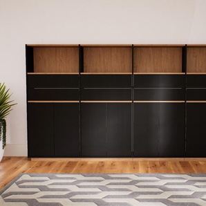 Schrankwand Schwarz - Moderne Wohnwand: Schubladen in Schwarz & Türen in Schwarz - Hochwertige Materialien - 300 x 162 x 34 cm, Konfigurator