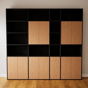 Schrankwand Schwarz - Moderne Wohnwand: Türen in Eiche - Hochwertige Materialien - 264 x 232 x 34 cm, Konfigurator