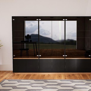 Schrankwand Schwarz - Moderne Wohnwand: Türen in Schwarz - Hochwertige Materialien - 264 x 162 x 50 cm, Konfigurator