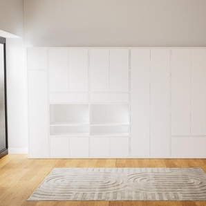 Schrankwand Weiß - Moderne Wohnwand: Schubladen in Weiß & Türen in Weiß - Hochwertige Materialien - 377 x 194 x 47 cm, Konfigurator