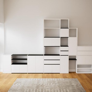 Schrankwand Weiß - Moderne Wohnwand: Schubladen in Weiß & Türen in Weiß - Hochwertige Materialien - 416 x 232 x 34 cm, Konfigurator