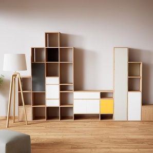 Schrankwand Weiß - Moderne Wohnwand: Schubladen in Weiß & Türen in Weiß - Hochwertige Materialien - 423 x 232 x 34 cm, Konfigurator