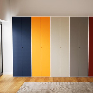 Schrankwand Weiß - Moderne Wohnwand: Türen in Blau - Hochwertige Materialien - 375 x 232 x 47 cm, Konfigurator