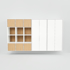 Schrankwand Weiß - Moderne Wohnwand: Türen in Eiche - Hochwertige Materialien - 267 x 156 x 47 cm, Konfigurator