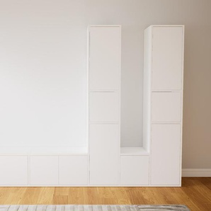 Schrankwand Weiß - Moderne Wohnwand: Türen in Weiß - Hochwertige Materialien - 267 x 194 x 47 cm, Konfigurator