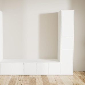 Schrankwand Weiß - Moderne Wohnwand: Türen in Weiß - Hochwertige Materialien - 267 x 194 x 47 cm, Konfigurator